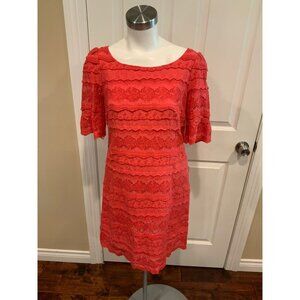 Moulinette Soeurs Coral Pink Floral Eyelet Dazzling Lights Shift Dress, Size 8